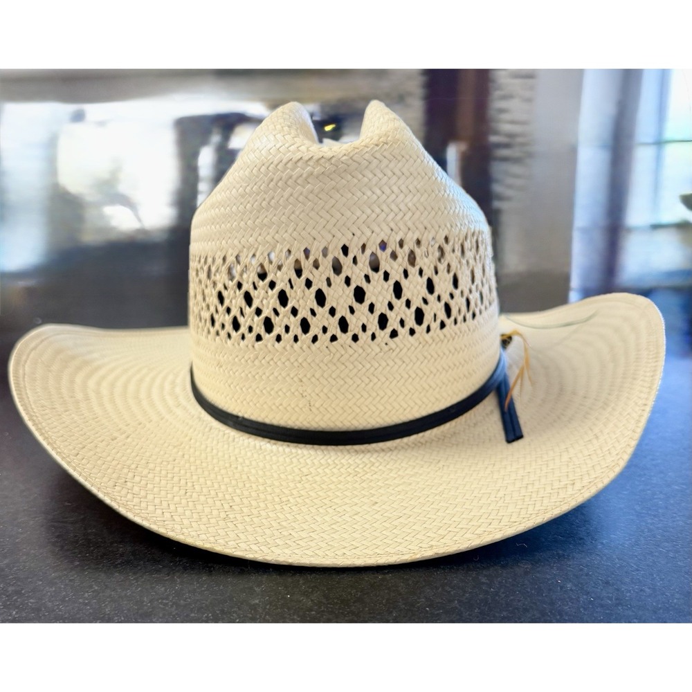 Stetson Cowboy Hat Straw 7 3/8 59 Natural Ventilated Western Sheplers
